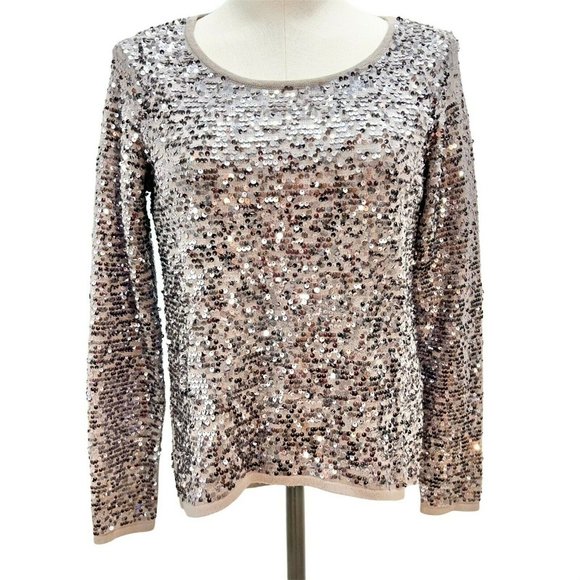 Abbeline Women's XS Brown Sequined LS Top Party Casual - Picture 1 of 8